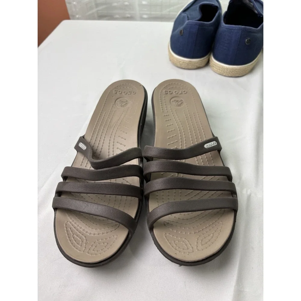 Crocs Brown Rhonda Slide Wedge Sandals Women Size 10 W Excellent Condition